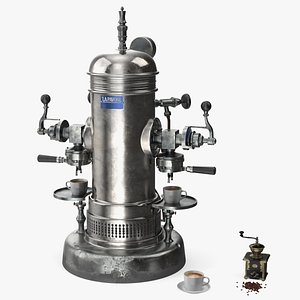 Retro La Pavony Espresso Machine with Cup of Coffee and Grinder model