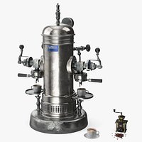 Retro La Pavony Espresso Machine with Cup of Coffee and Grinder