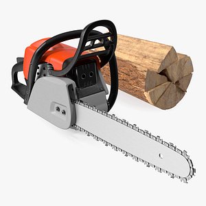 Chainsaw with Logs Collection 3D model