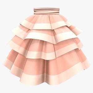 Layered Ruffled High Waist Skirt 3D model