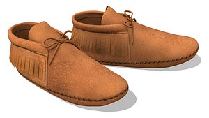 Moccasin Classic Fringed Ankle Boots 3D model
