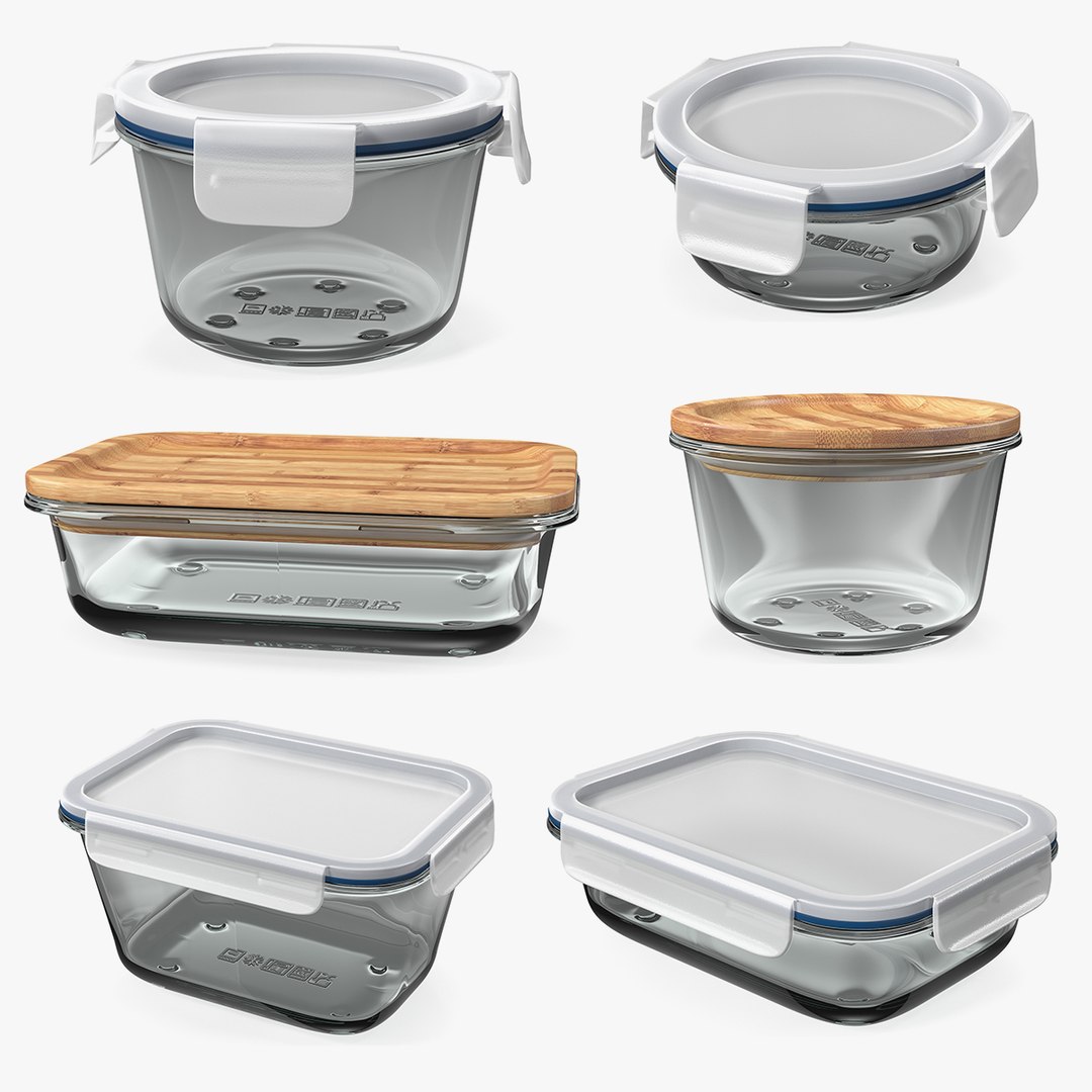 Glass Food Storage Containers Collection 3D model preview