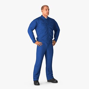 construction worker blue overalls 3d max
