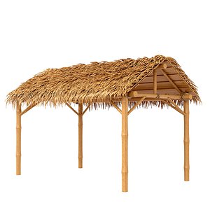 3D Bamboo shelter beach canopy 4-corner model