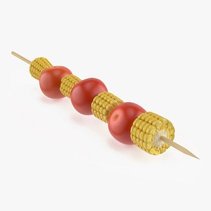 Tomatoes and Corn on Wooden Skewer 3D