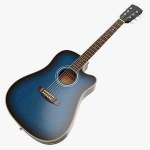 Acoustic dreadnought guitar 02 black blue 3D model