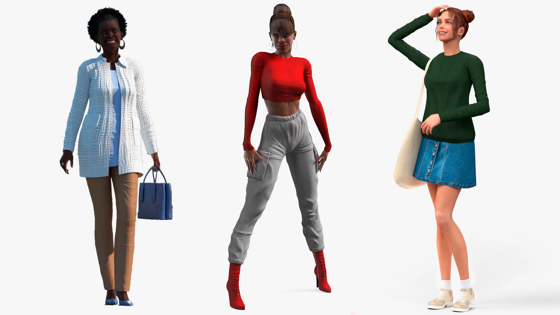 Rigged Women Street Style Collection for Cinema 4D 3D model preview