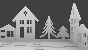 Cartoon Puzzle Cutout Winter Scene 3D model