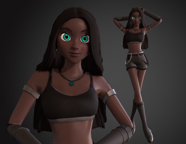 3D black young woman Low-poly 3D model
