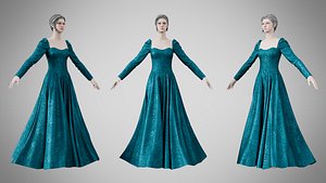 3D model Dress 40 Teal Velvet With Design