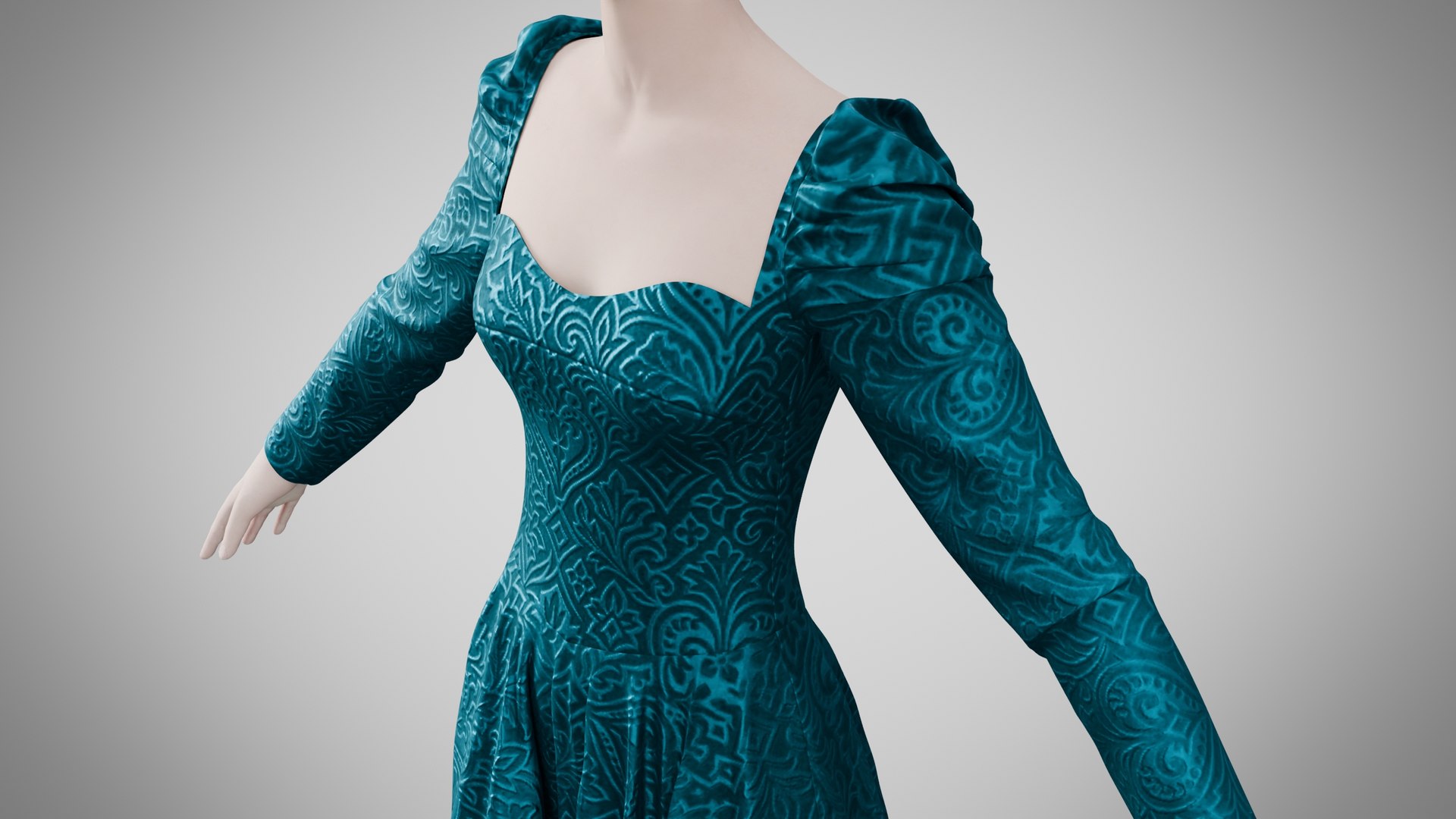 3D model Dress 40 Teal Velvet With Design https://p.turbosquid.com/ts-thumb/69/OFCJ0R/mq/4/jpg/1769923610/1920x1080/fit_q87/64b8034fe9ba1f2f8080c76fa9706cfb0c09d638/4.jpg