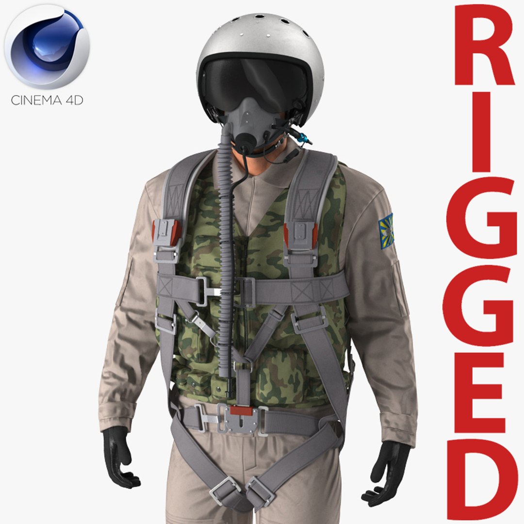Russian Jet Fighter Pilot Rigged for Cinema 4D 3D model preview