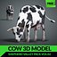 Modello 3D low poly di mucca Holstein da latte, animato e con rigging.
