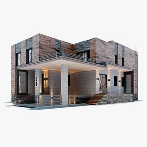 3D Modern two-story cottage with basement level model