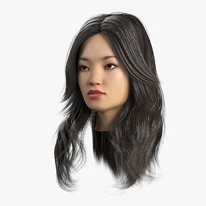 3D model Asian Woman Head with Long Black Hair