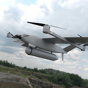 Hybrid VTOL UAV with Radar Equipment Gray Rigged for Cinema 4D
