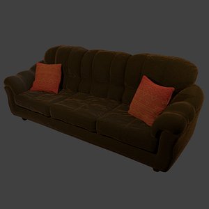 Couch and Pillows - Brown Velvet