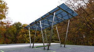 3D Lowpoly Solar Carport-W Types-Steel Structure model