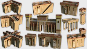 3D Ancient Egypt Castle Wall Set 02 model