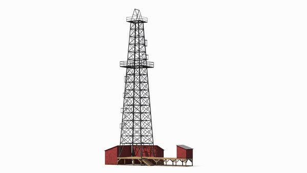 modelo 3d Estructura de torre de perforación de petróleo con cobertizo ...