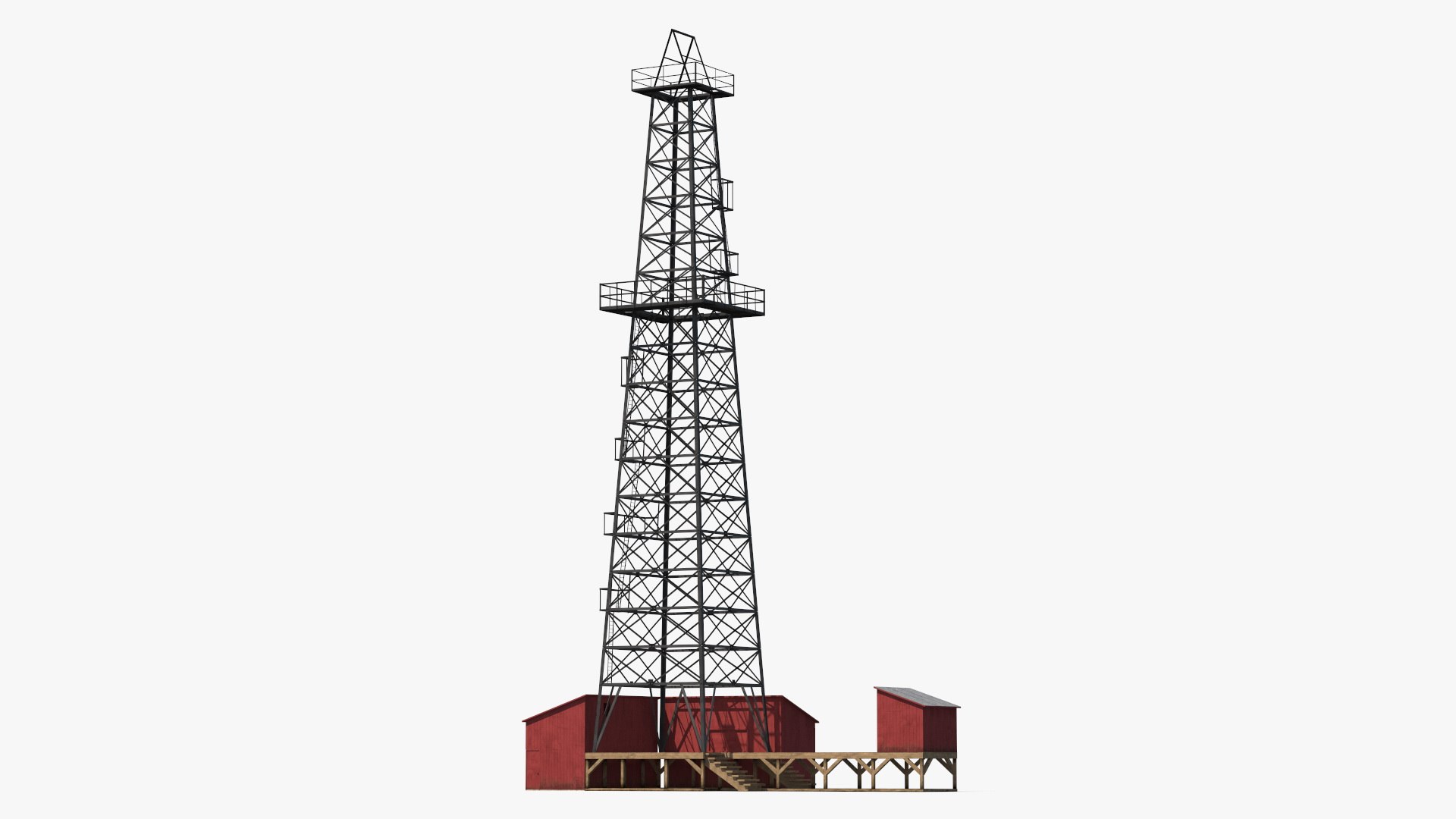 Oil Derrick Structure with Attached Storage Shed 3D model preview