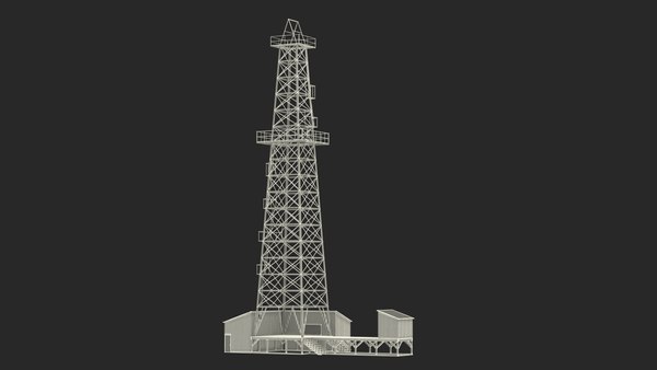 modelo 3d Estructura de torre de perforación de petróleo con cobertizo ...