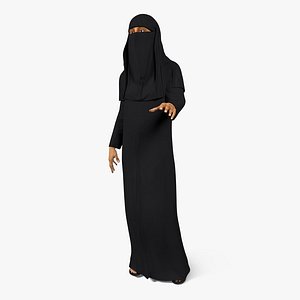 Arabian Woman in Black Abaya Rigged 3D Model