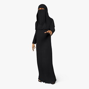 Arabian Woman in Black Abaya Rigged 3D Model