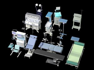Hospital Gynecology Exam Bed Infant Incubator Asset Pack