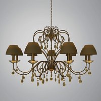 Traditional Chandelier with Shades and Glass Pendants