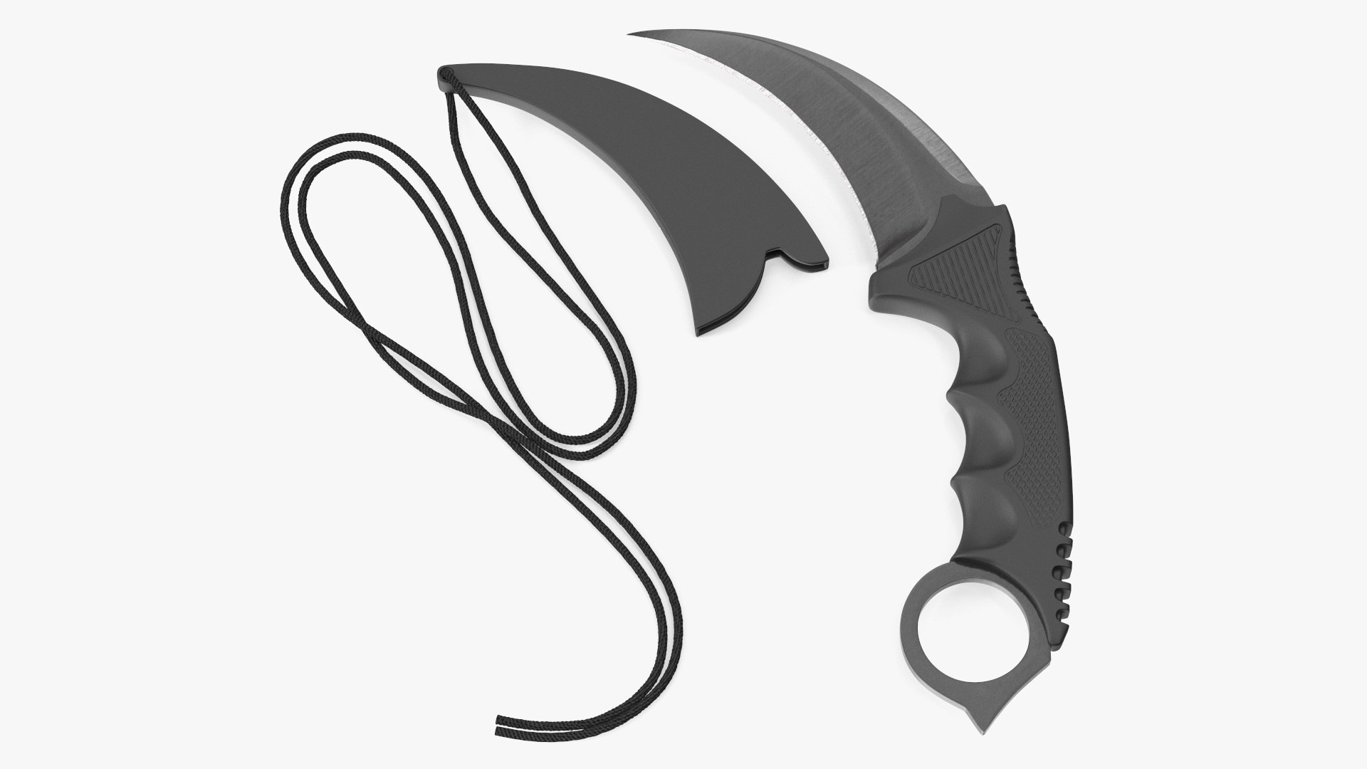 Combat Karambit Knife with Sheath Black 3D model preview