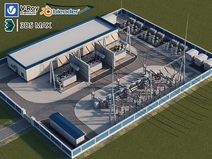 Modern Electrical Substation Facility 3D Model 3D