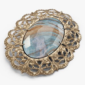 3D Antique Gold Brooch with Onyx Stone