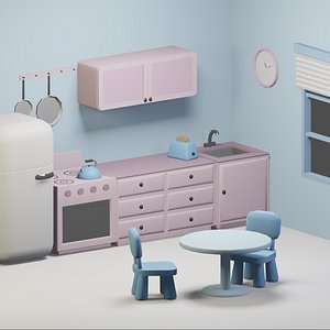 Cartoon kitchen set 3D model