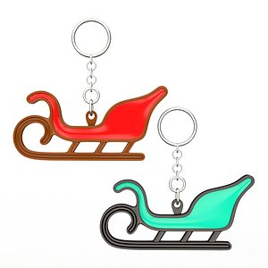 Mini Christmas Sleigh Ornament Keychain 01 3D