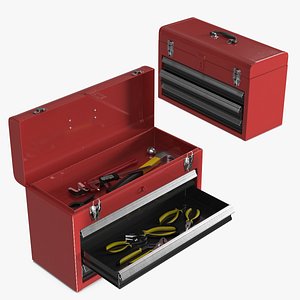 Portable Tool Chest with Hand Tools Inside Red