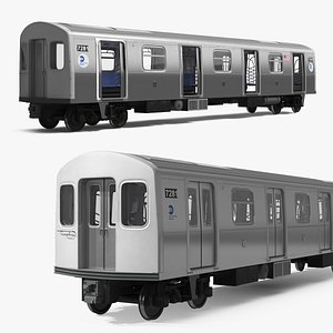 R160 Middle Subway Car with Sliding Side Doors Silver Rigged model
