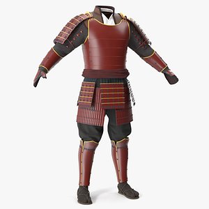Traditional Sengoku Body Armor Suit Red 3D model
