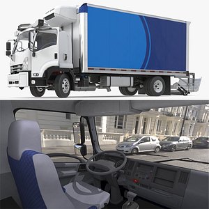 Unmanned Logistics Box Truck with Sensor Array Rigged 3D