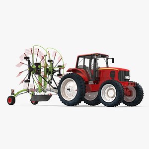 3D model tractor twin rotor rake