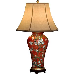 Large Oriental Painted Red Ceramic Nightstand Chinese Table Lamp 3D model 3D model