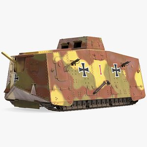 3D A7V Sturmpanzerwagen Tank Camo Rigged for Cinema 4D model