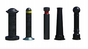 3D Set of steel bollard