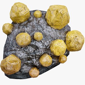 Crystal Ore Yellow With Rock Lowpoly