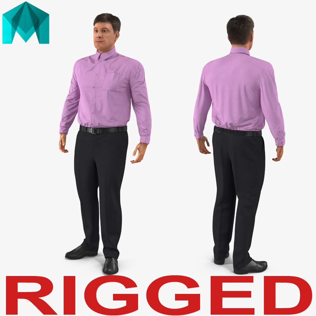 Men Business Casual Dress Rigged for Maya 3D model preview