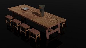 3D wooden dinner table chairs model