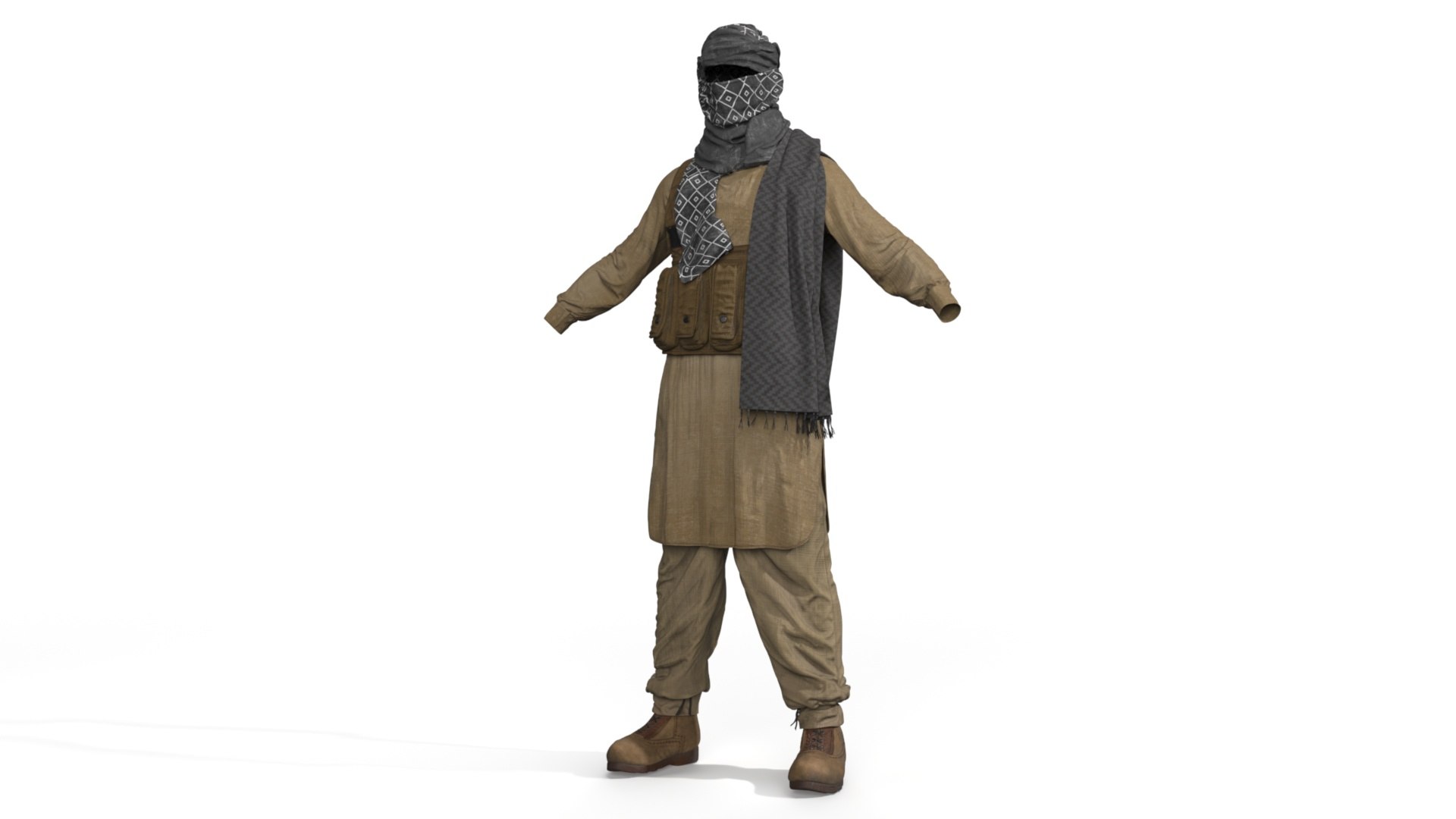 Arabian Terrorist Outfit with Tactical Vest 3D model preview