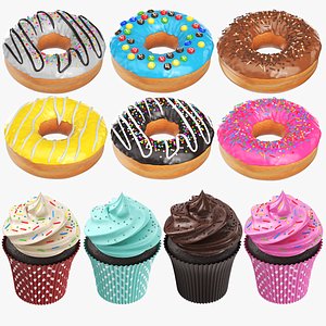 3D model Detailed Donuts And Cupcakes Collection