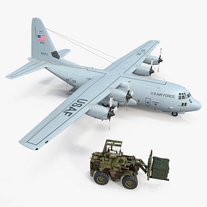 3D Forklift Loads Cargo to the Lockheed C 130 Hercules