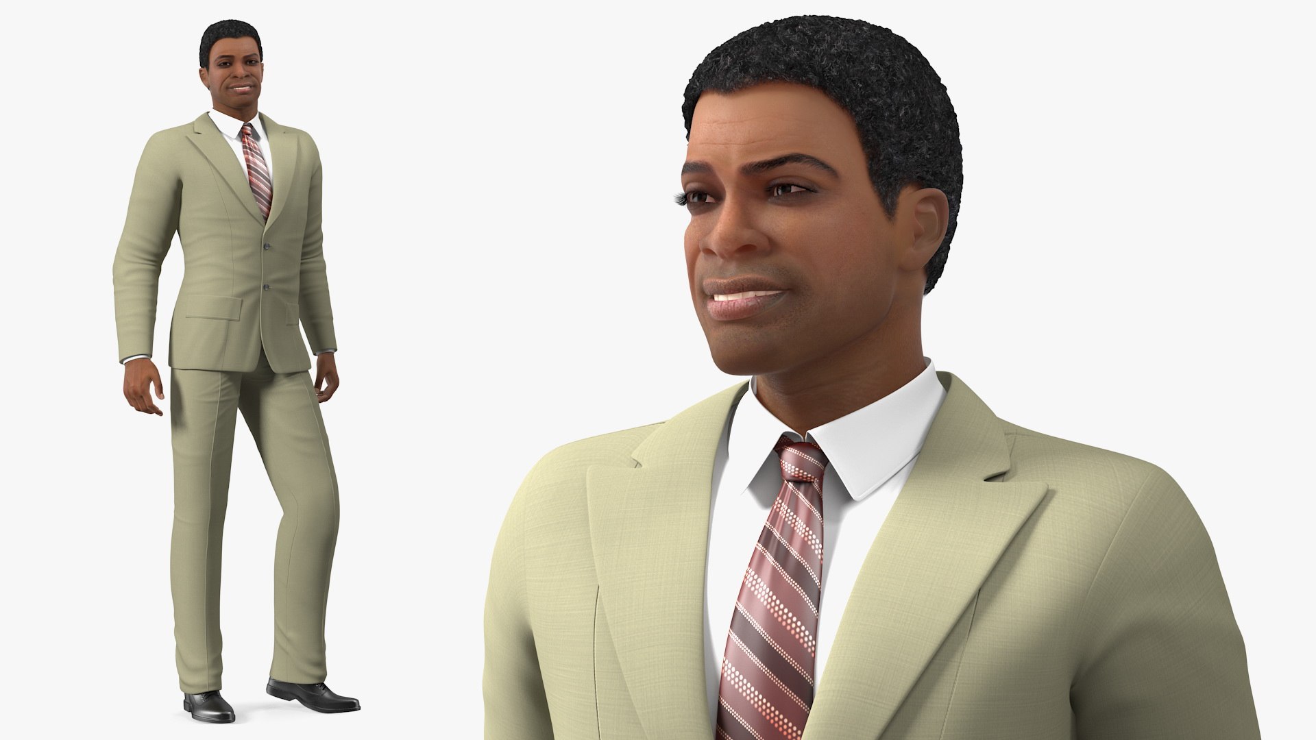 Light Skin Black Man in Formal Suit 3D model preview